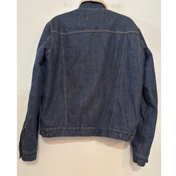 Gap Mens Fleece Lined Trucker Denim Jacket Sherpa Flag USA Size Medium - Picture 2 of 7